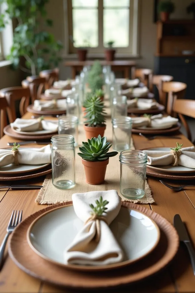 Rustic Farmhouse Charm Party Table Setting Pic