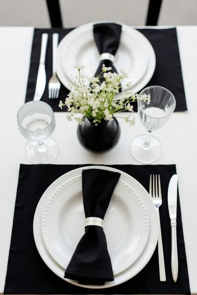 Classic Black and White Table Setup Ideas Image
