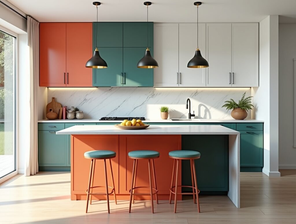 Color-Pop Island Focus Kitchen idea Pic