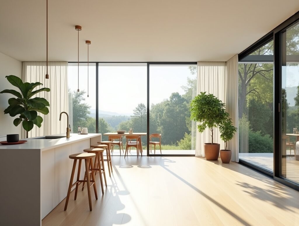 Open Concept with Oversized Windows Kitchen Idea Pic