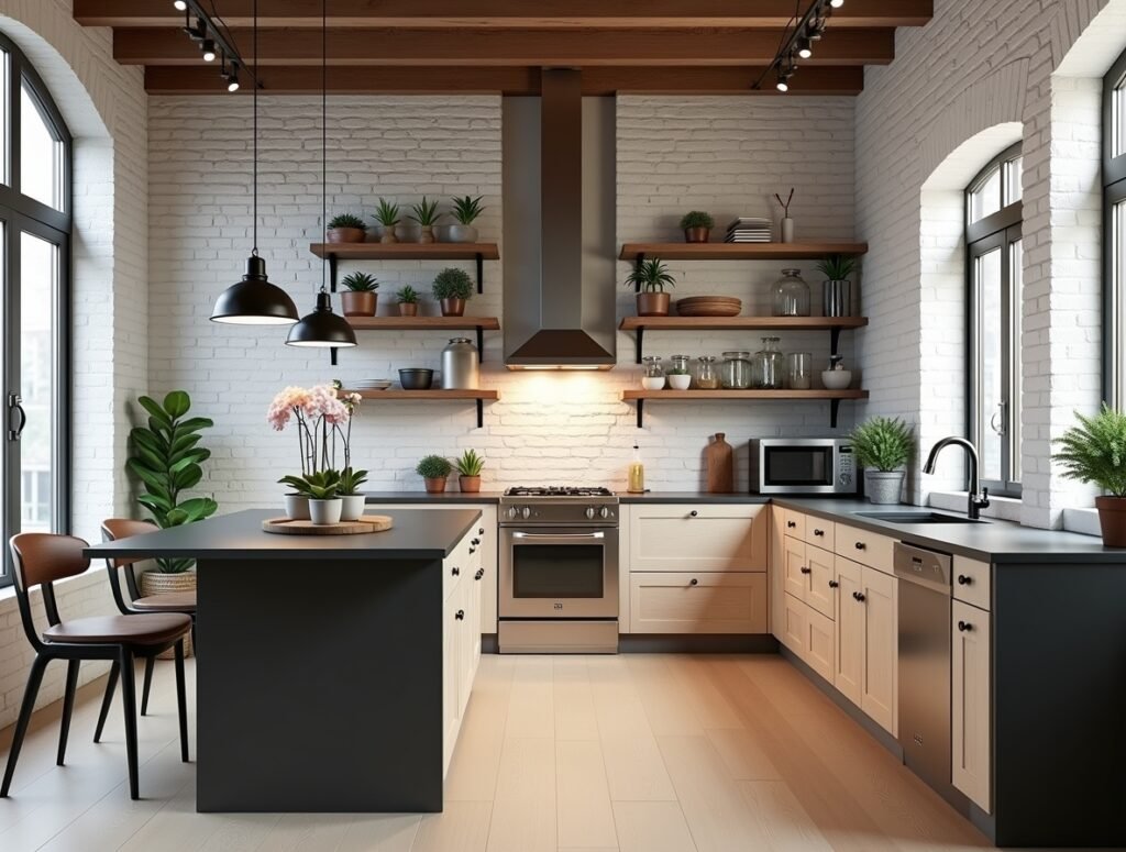 Bright Industrial Loft Kitchen Decor Image