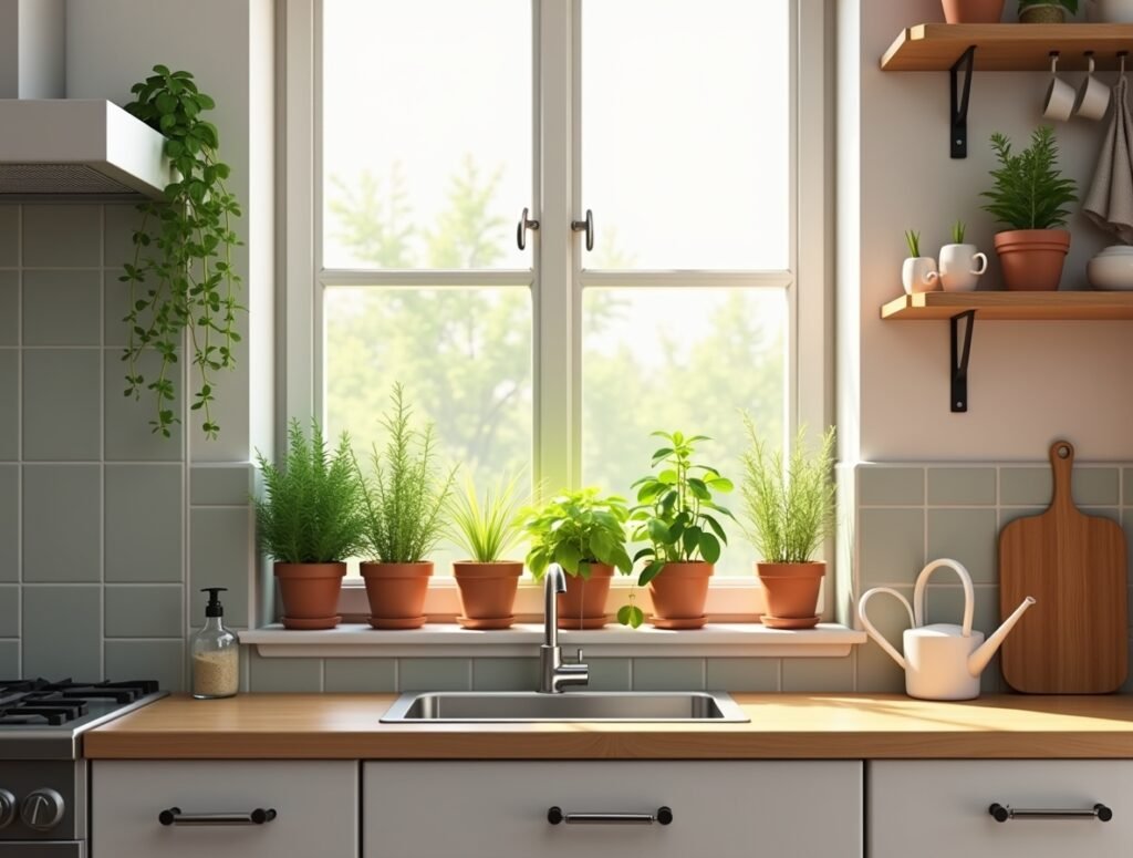 Mini Herb garden Windowsill kitchen decor pic