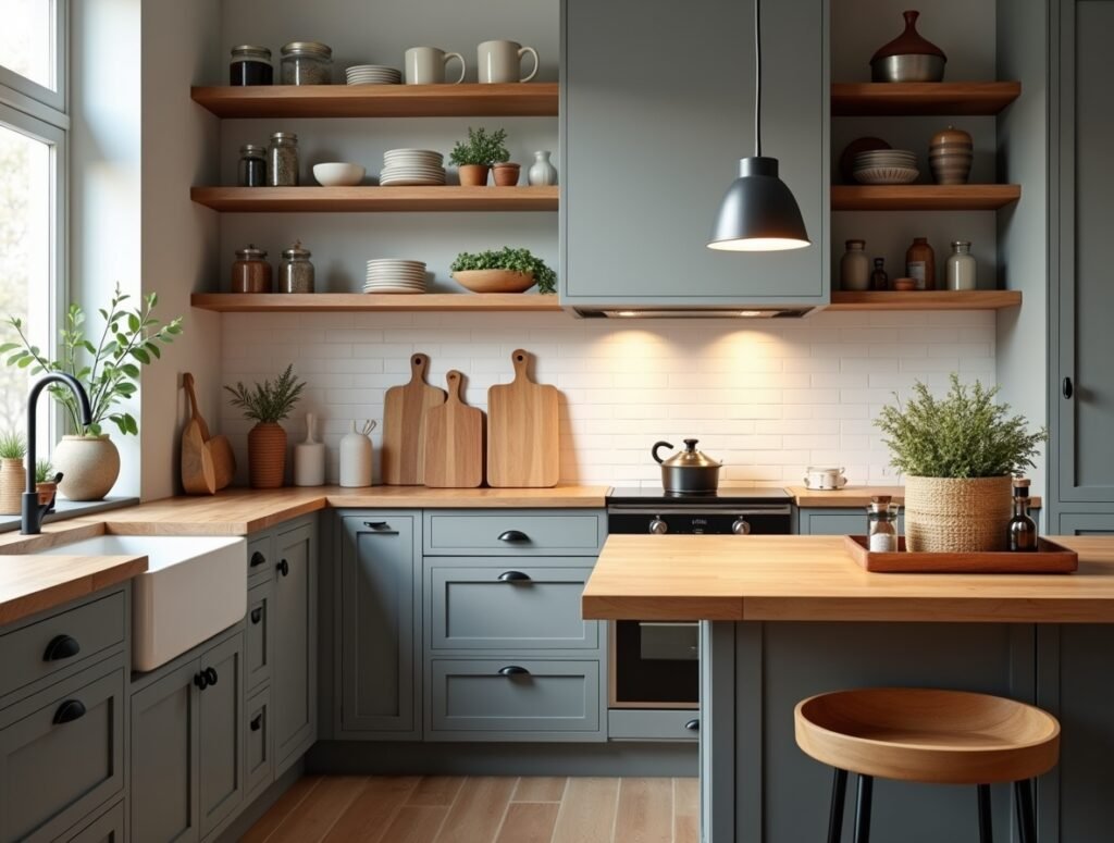 Warm Wood Accents Grey Kitchen decor ideas
