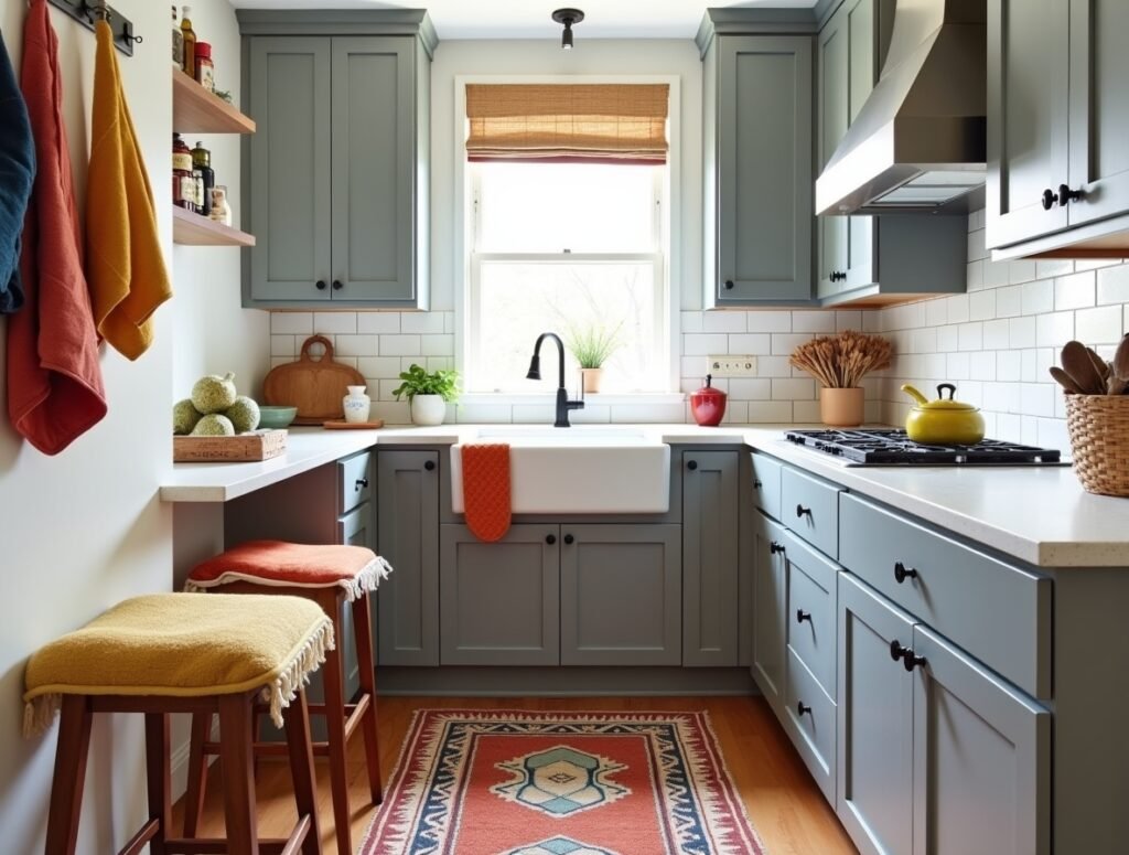 Colorful Rugs and Textiles Grey Kitchen Decor Pic