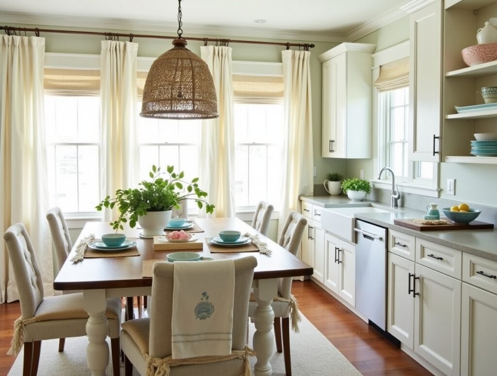 Soft Linen and Beach Fabrics Kitchen decor ideas beach house Pic