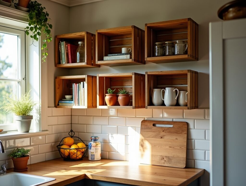 Wine Crate Shelves Kitchen Decor Diy Pic