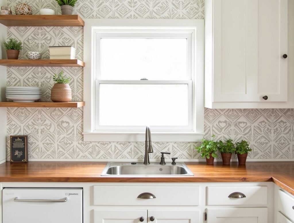 Stenciled Backsplash kitchen decor diy pic
