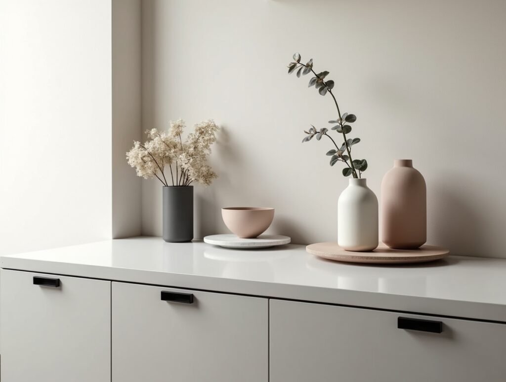 Minimalist Vignettes Kitchen top cabinet decor pic