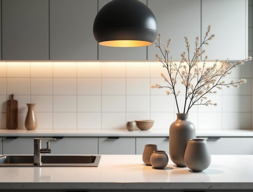 Statement Lighting counter kitchen decor pic