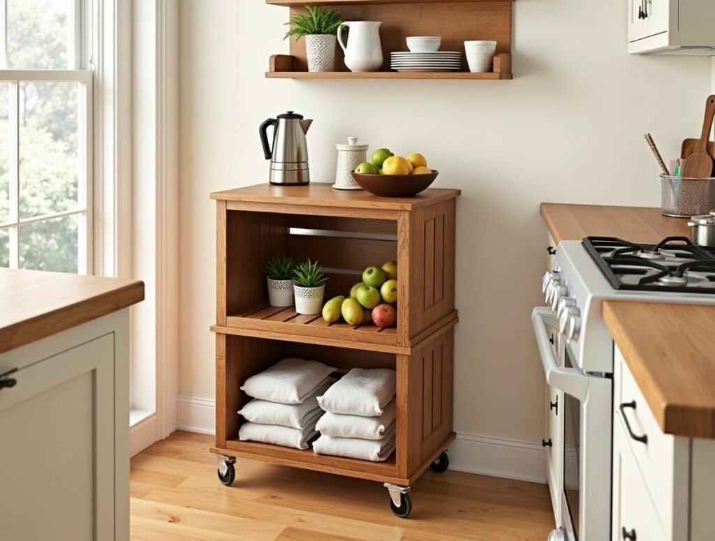 Wooden Crate Rolling Cart Kitchen Decor diy pic