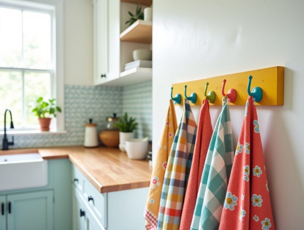 Colorful Dish Towel Hooks Kitchen decor ideas diy pic