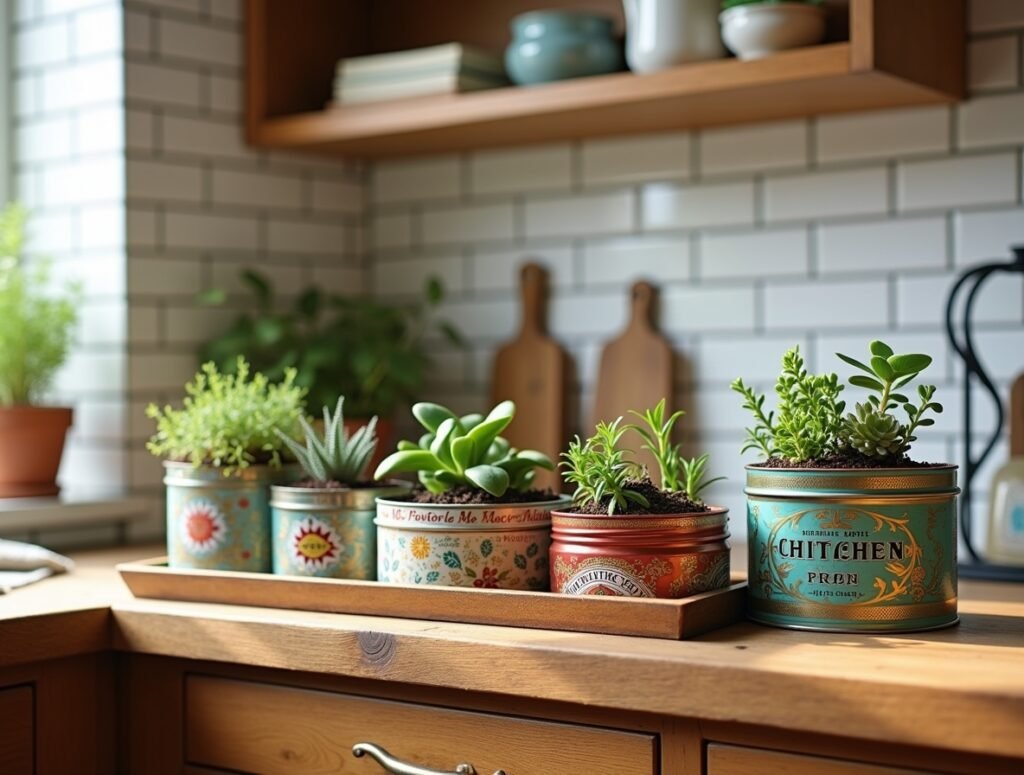 Tea Tin Planters Kitchen Decor diy ideas pic