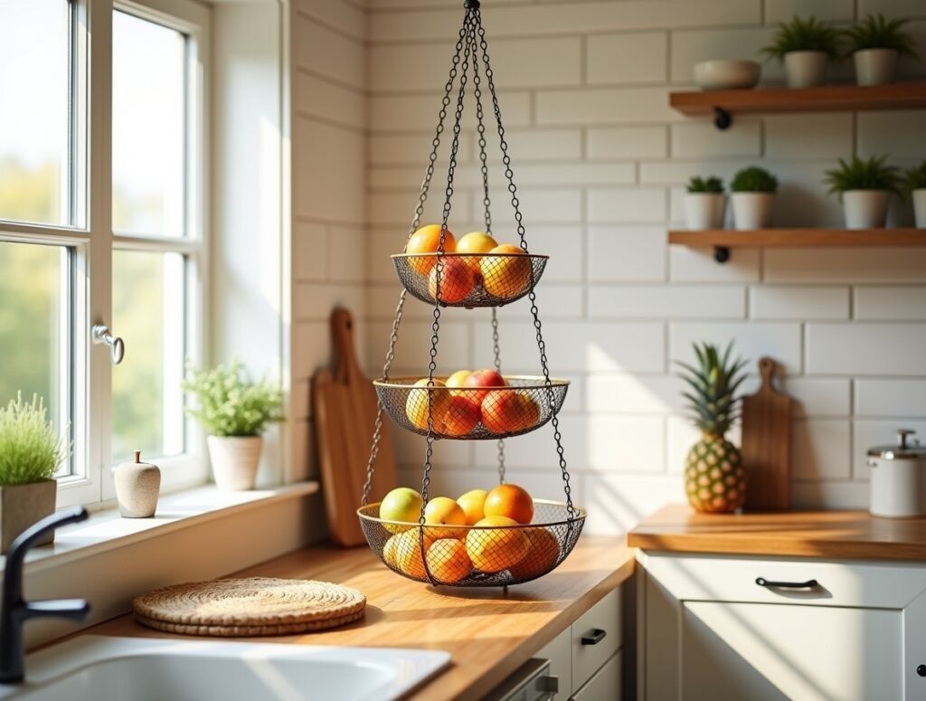 Hanging Fruit Basket Tower Kitchen Decor diy idea pic
