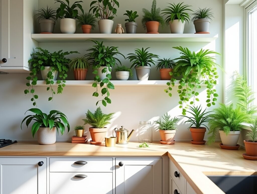 Greenery and Plants Kitchen decor top cabinets pic