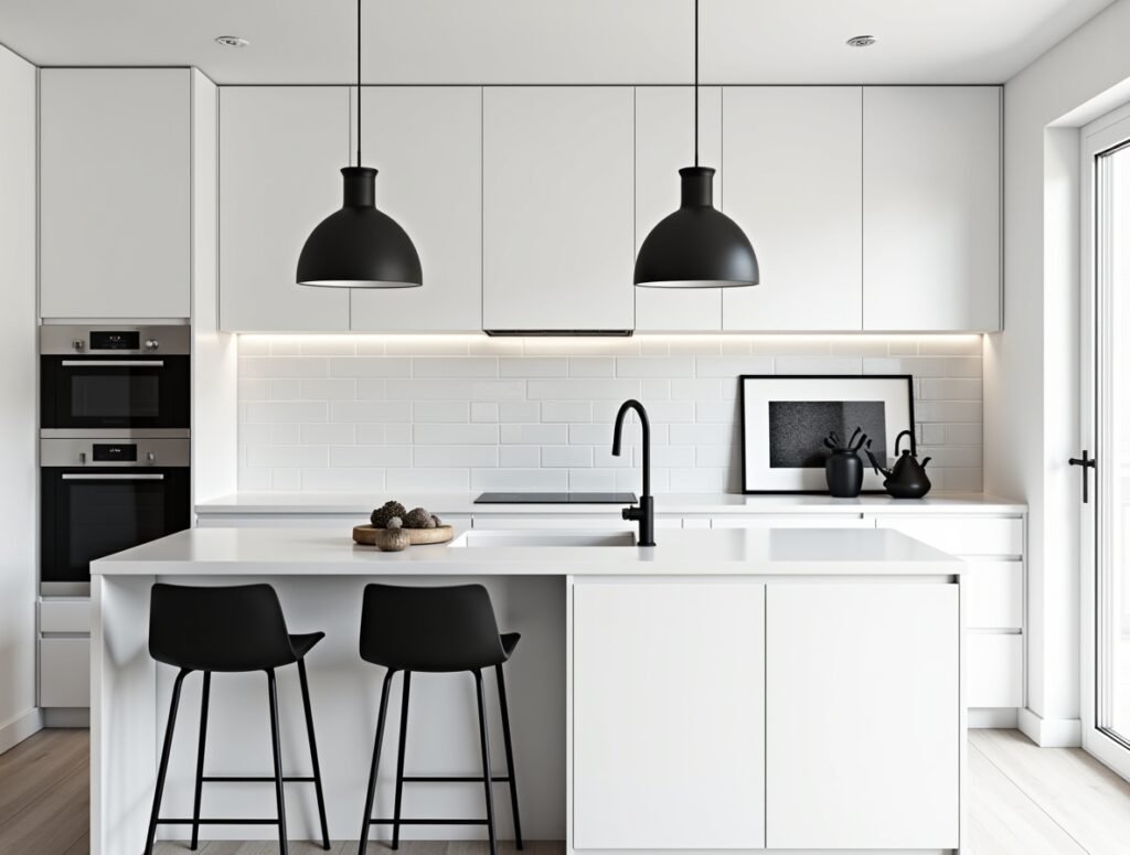 Pops of Matte Black White Kitchen decor ideas pic