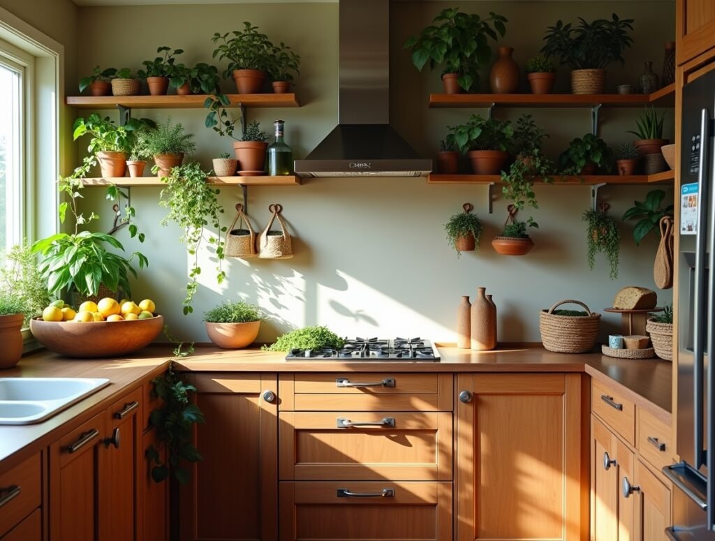 Greenery and Natural Accents Kitchen Decor Idea Pic