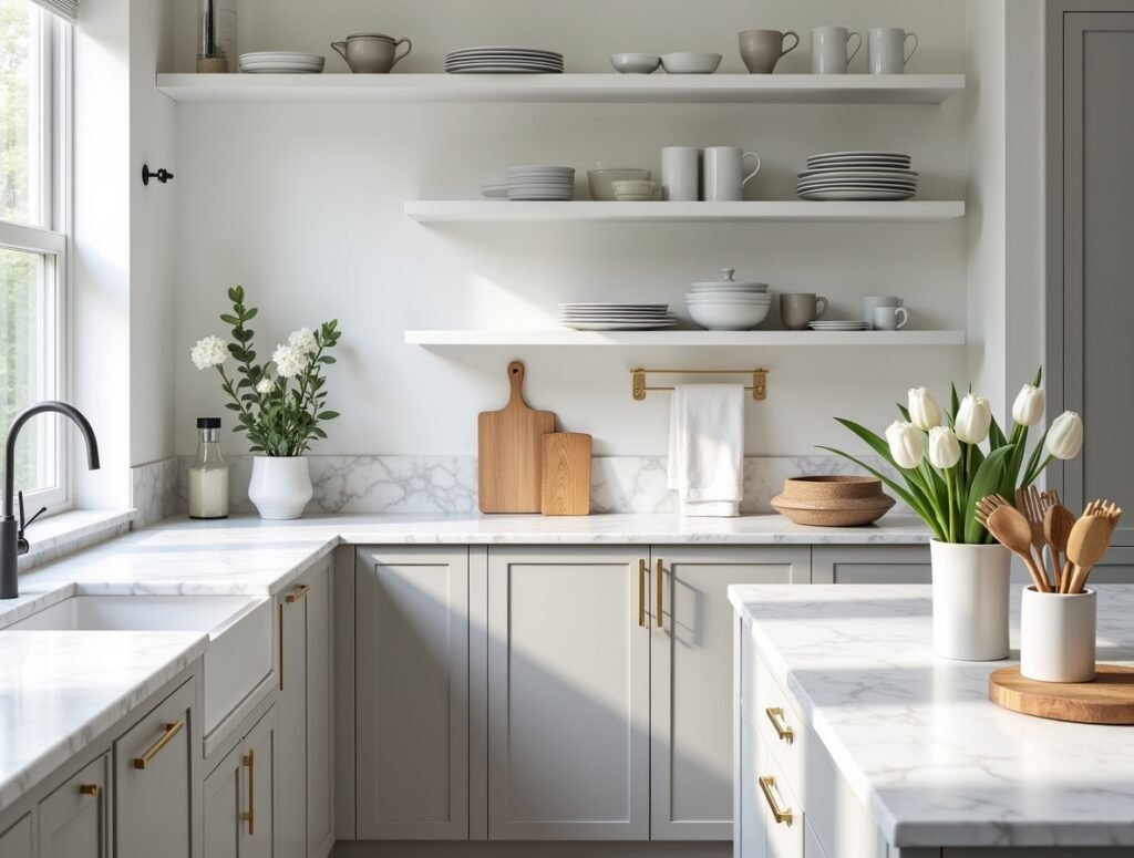 White Marble Countertops Kitchen decor ideas for grey pic