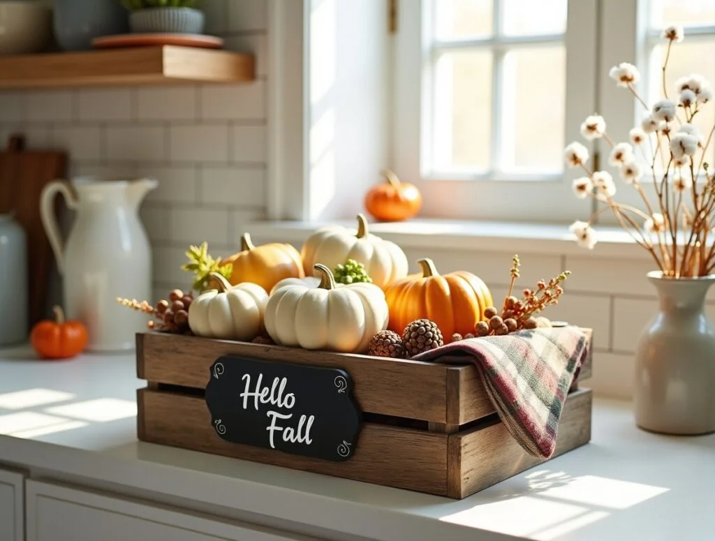 Farmhouse Fall Crate Kitchen decor idea pic