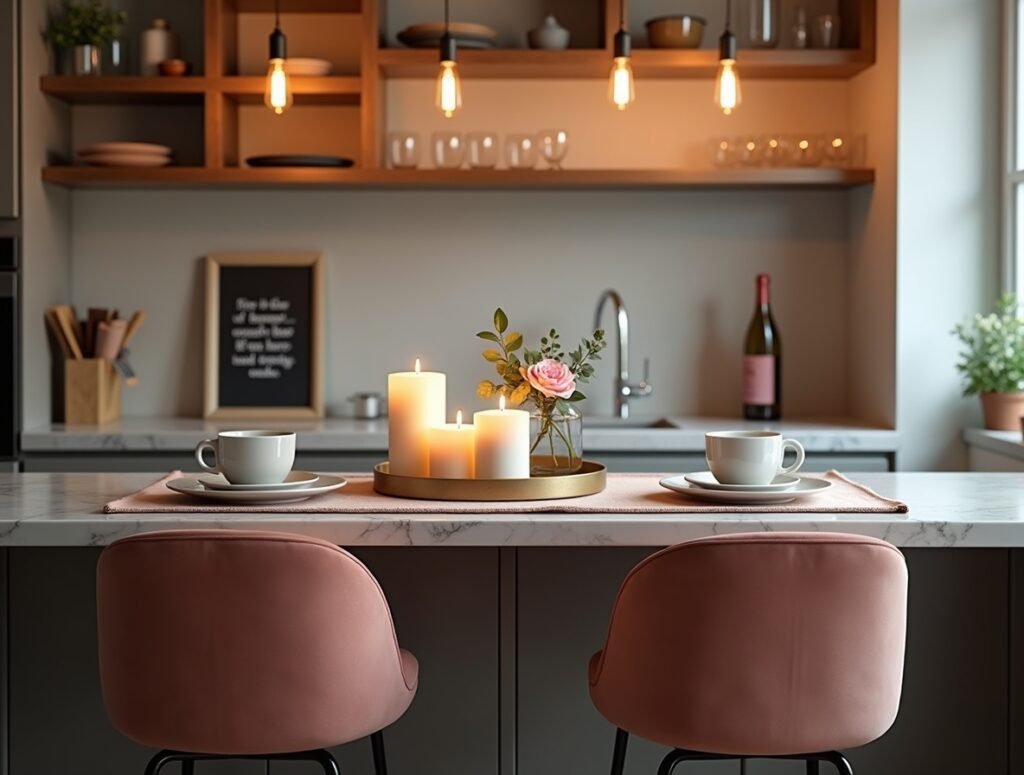 Candlelight Breakfast Bar Kitchen Decor for couple pic