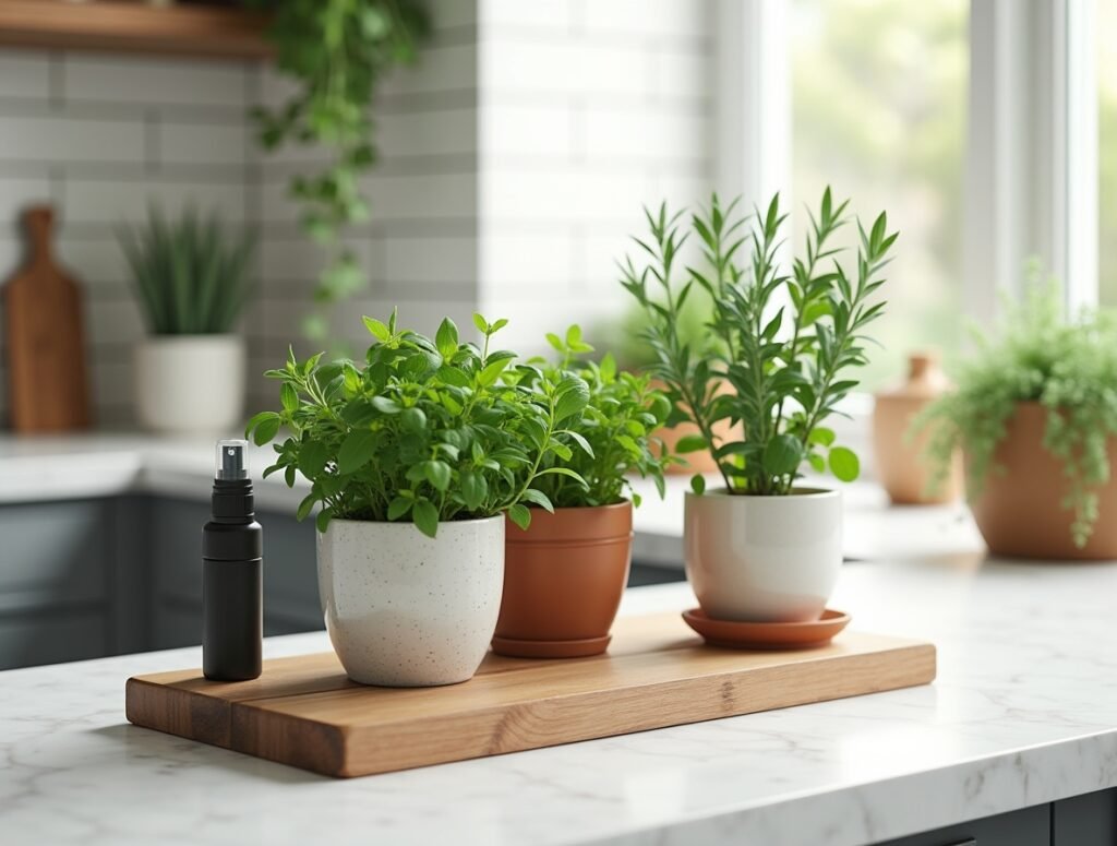 Greenery and Herbs counter kitchen decor pic