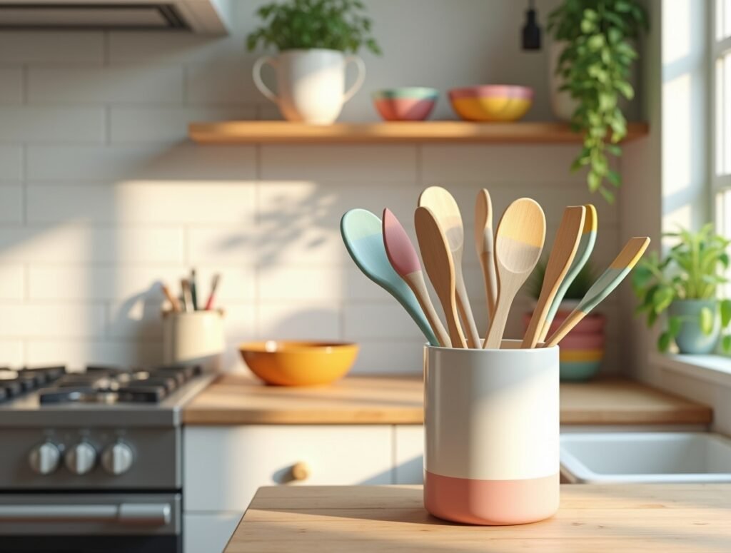 Painted Wooden Utensils Kitchen Decor DIY ideas pic
