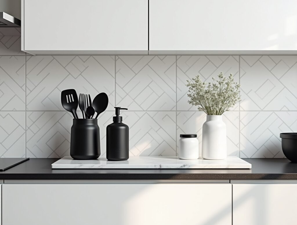Black and White Accent Theme counter kitchen decor pic