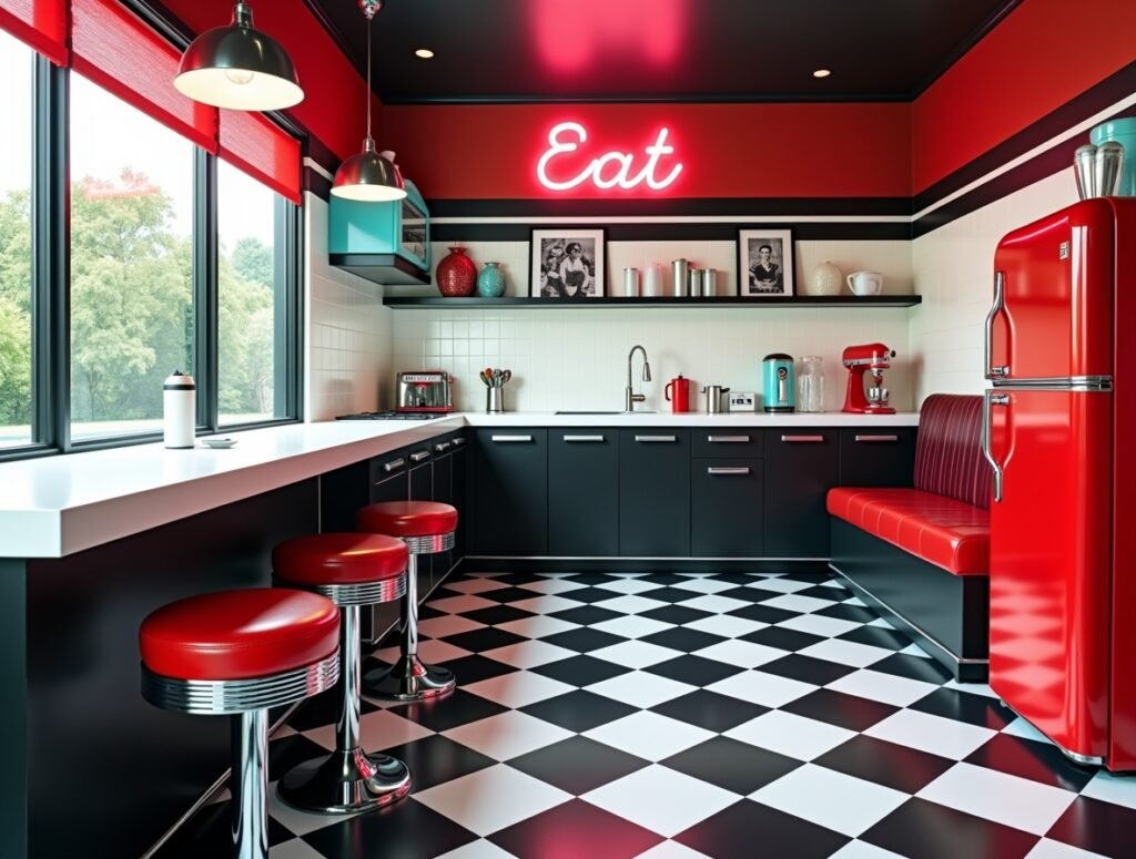 Retro Diner Style Black & White Kitchen decor idea pic