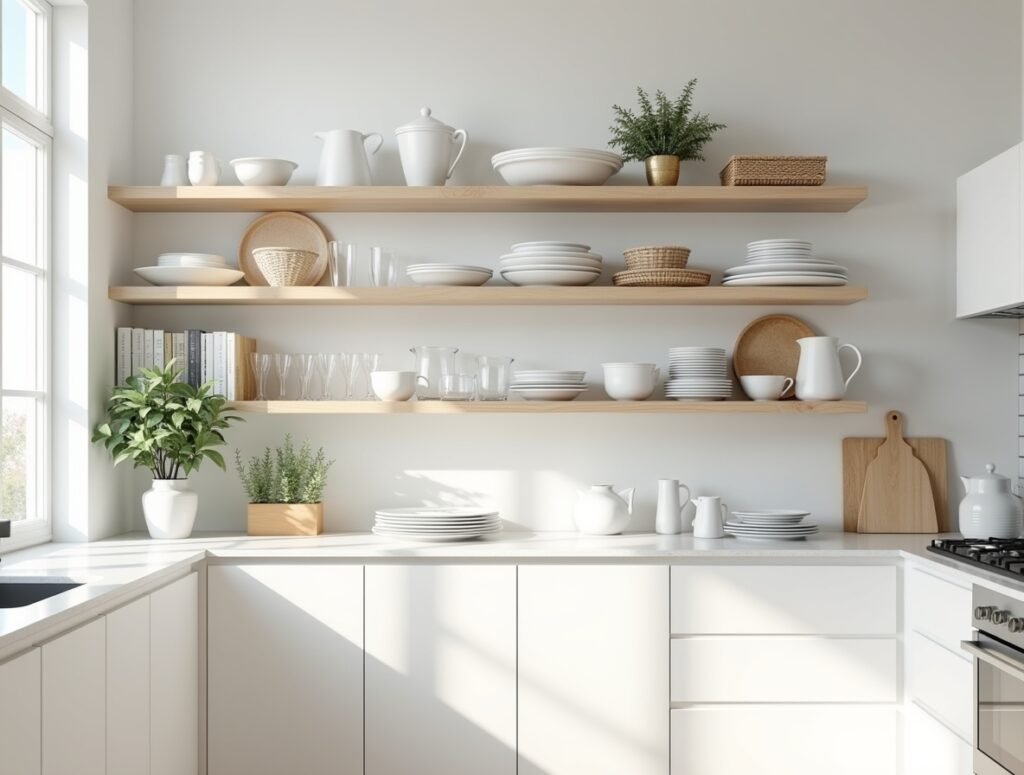Artful Open Shelving White Kitchen Decor Ideas Pic