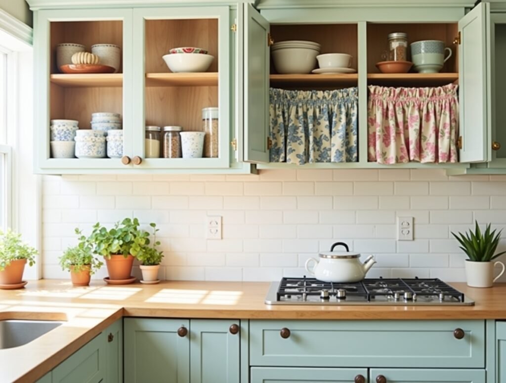 DIY Fabric Curtains for Cabinets kitchen decor pic