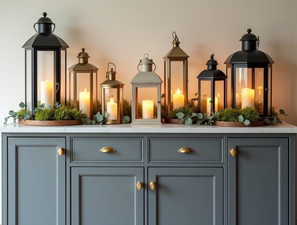 Lanterns and Candle Holders Kitchen cabinet top pic