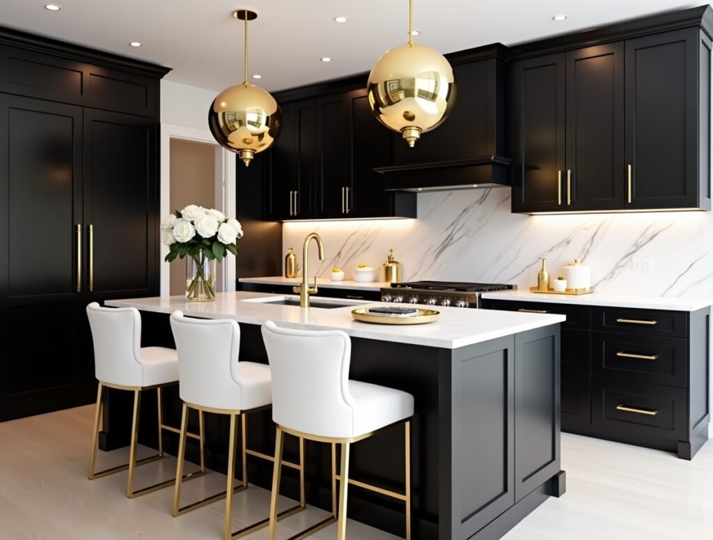 Luxury Black and White with Gold Accents Kitchen decor pic