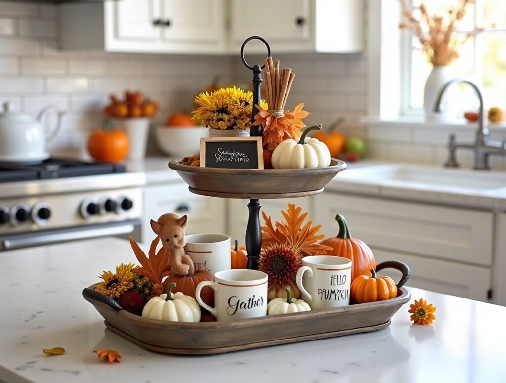 Tiered Tray Fall kitchen decor ideas pic