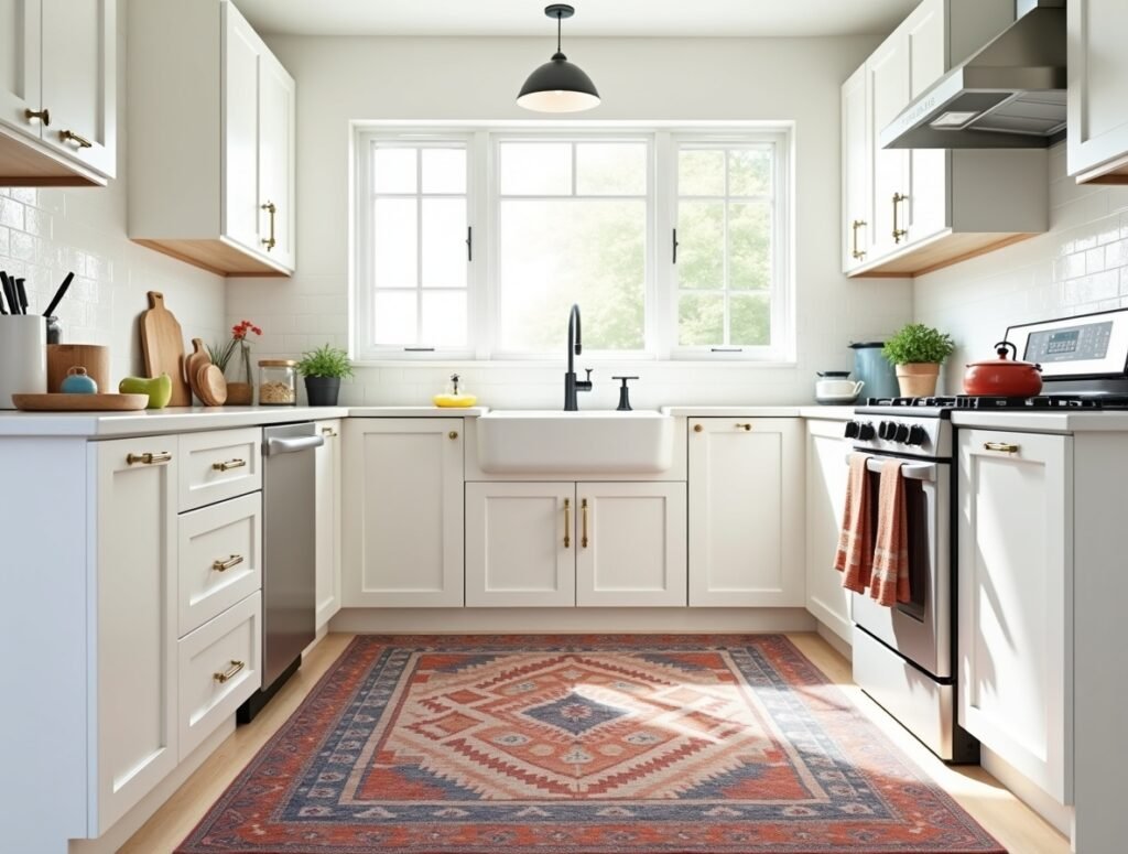 Colorful Rugs and Runners White Kitchen Decor Ideas Pic