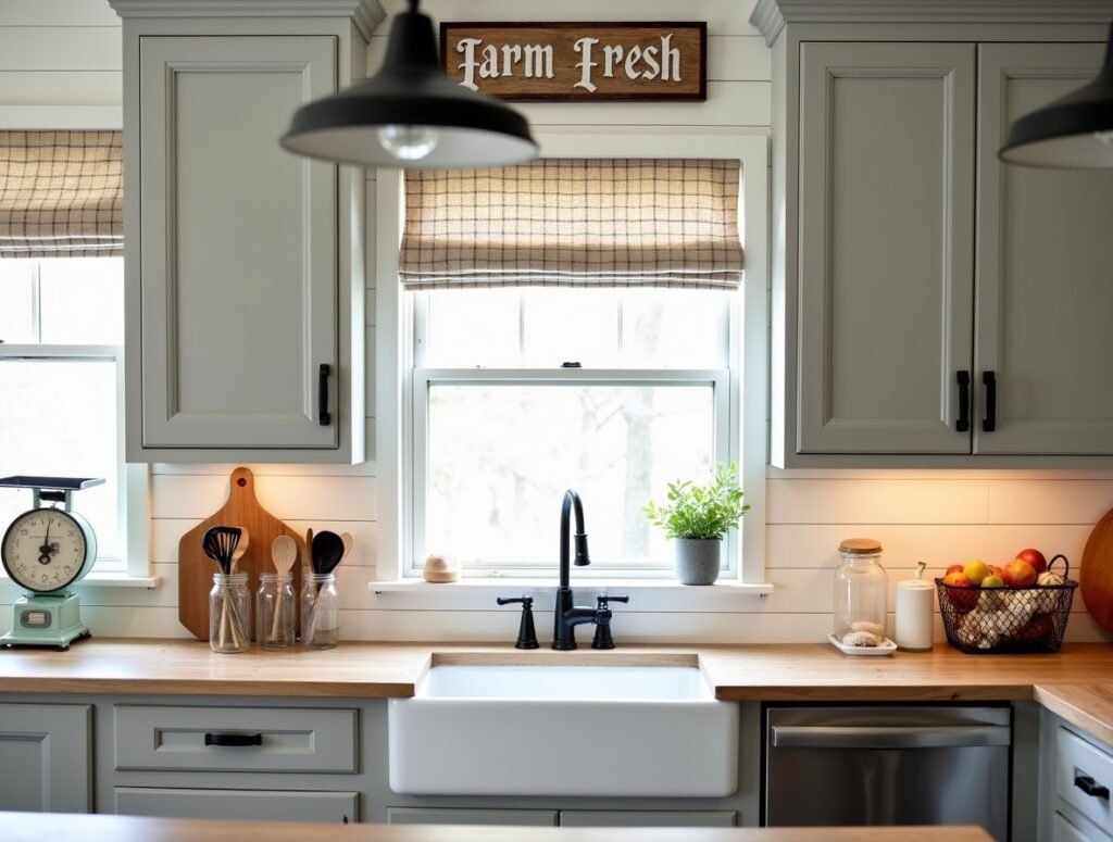 Farmhouse Touches Grey Kitchen Decor ideas Pic