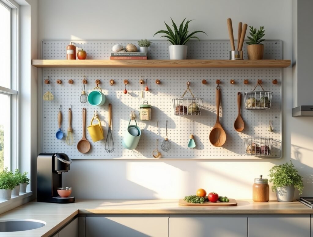 Pegboard Organizer Wall Kitchen Decor diy Pic
