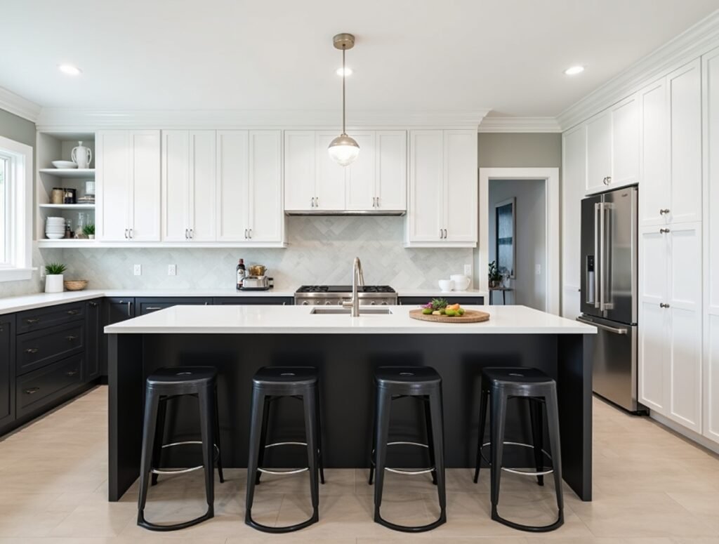 Two-Tone Cabinetry in Black and White kitchen decor idea pic